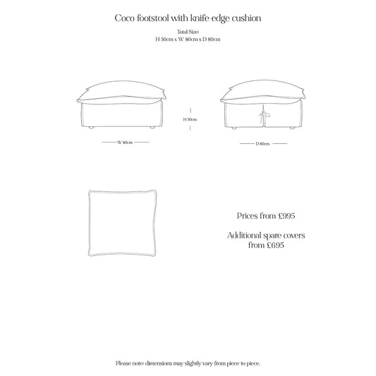 Coco Footstool with Self Piped Knife Edge cushion in Cotton Linen Cool Coconut - Hand Made in USA