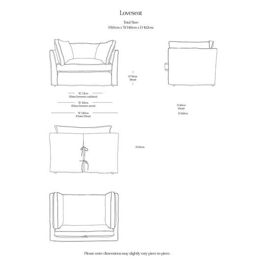 Coco Loveseat with Box Edge Cushion in Cayenne Linen - Hand Made in USA