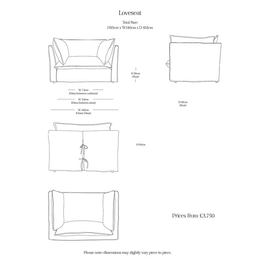 Coco Loveseat with Self Piped Knife Edge Cushion in Hemp Linen - Hand Made in USA