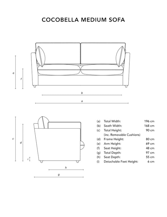 Cocobella 2.5 Seater Sofa in Beatrice Midnight - Hand Made in USA