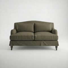 Felix Loose Cover 2 Seater Sofa in Cotton Linen Potting Moss - Hand Made in USA - front