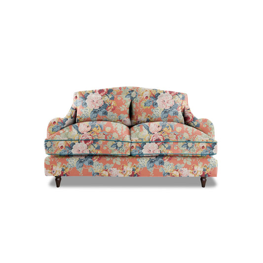Felix 2 seater sofa in English Garden Coral Orange with Velvet Trim - Hand Made in USA
