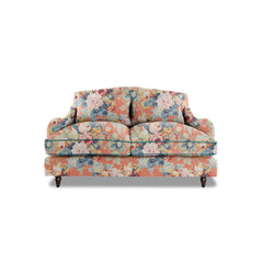 Felix 2 seater sofa in English Garden Coral Orange with Velvet Trim - Hand Made in USA