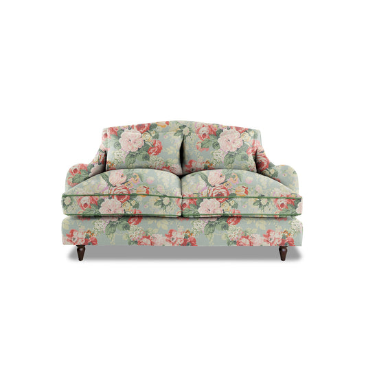 Felix 2 seater sofa in English Garden Grey Skies with Velvet Trim - Hand Made in USA