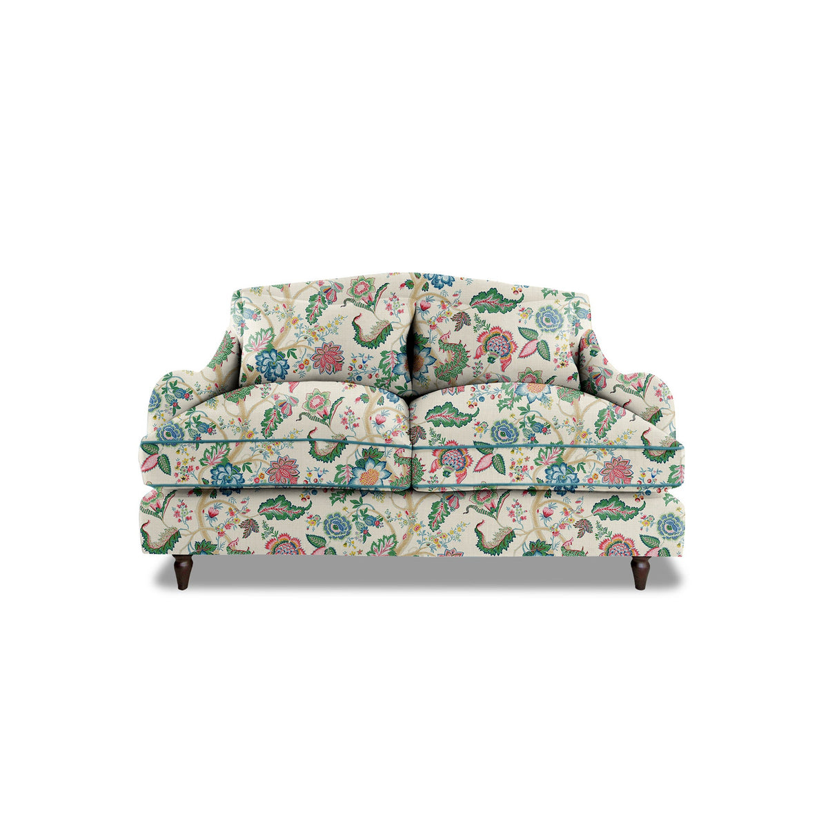 Felix 2 seater sofa in Kitty Spring Green with Velvet Trim - Hand Made in USA
