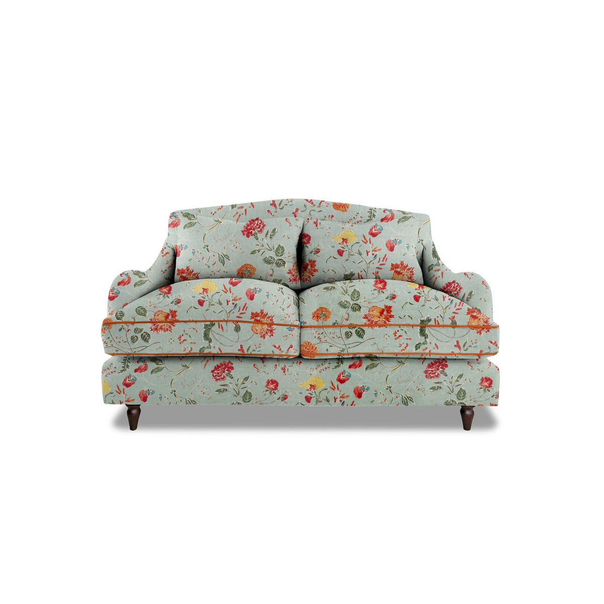 Felix 2 seater sofa in Natural Linen Wildwood Duck Egg with Velvet Trim - Hand Made in USA