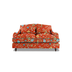 Felix 2 seater sofa in Natural Linen Wildwood Pumpkin with Velvet Trim - Hand Made in USA