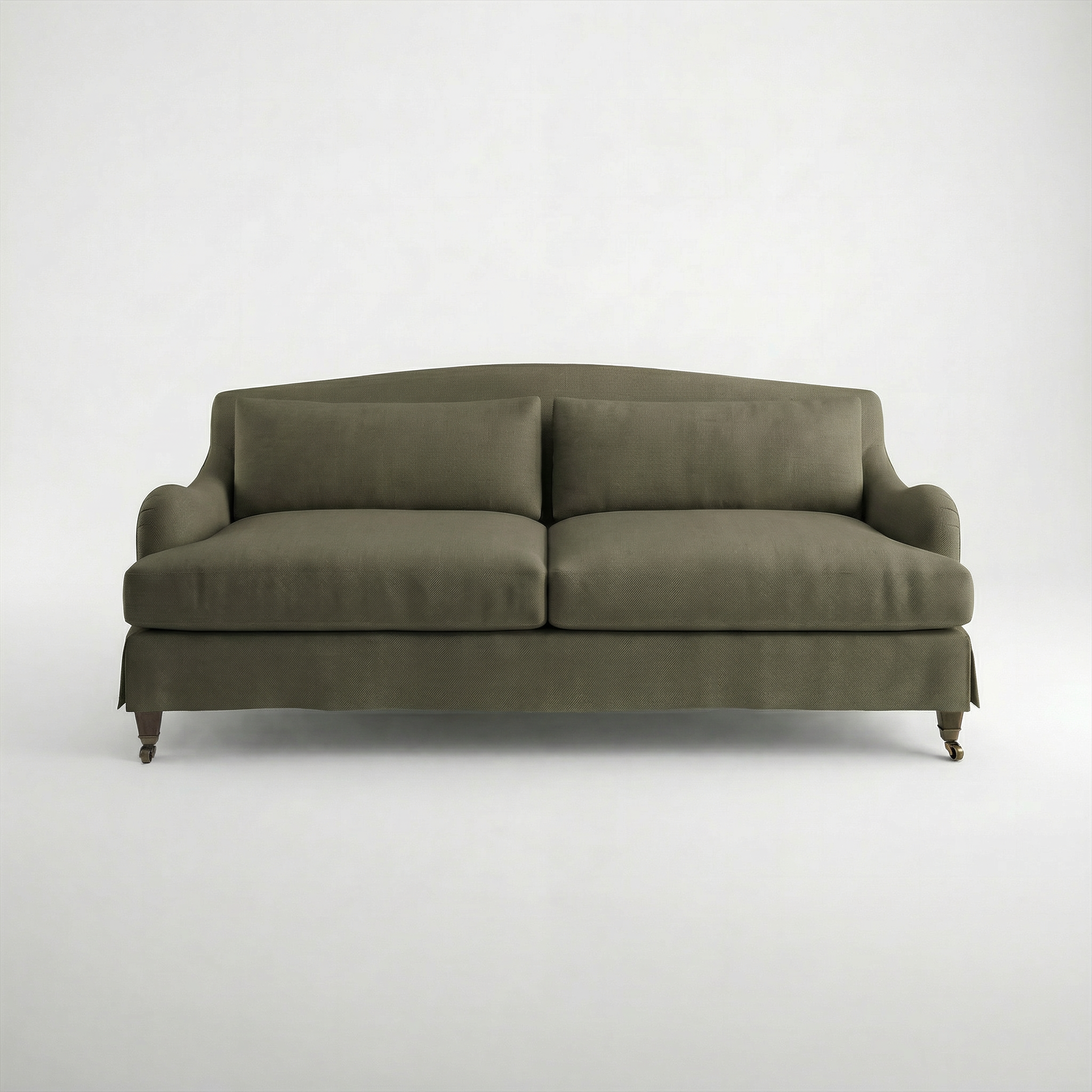 Felix Loose Cover 3 Seater Sofa in Cotton Linen Potting Moss - Hand Made in USA - front