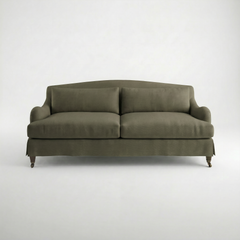Felix Loose Cover 3 Seater Sofa in Cotton Linen Potting Moss - Hand Made in USA - front