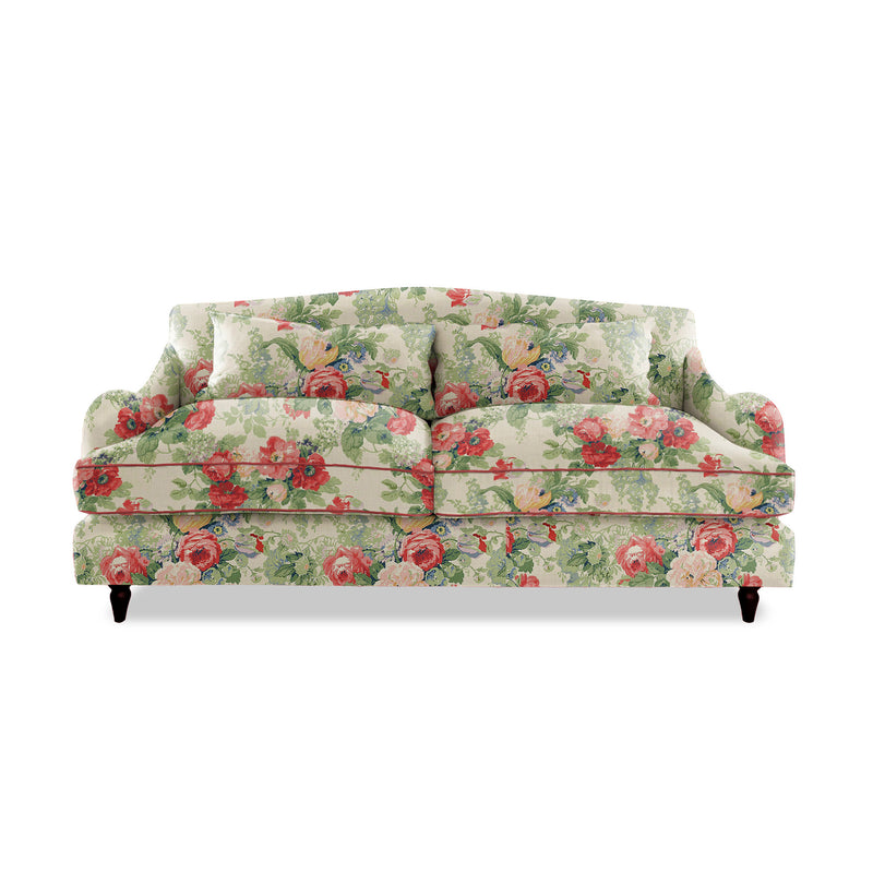 Felix 3 seater sofa in English Garden Classic Rose with Velvet Trim - Hand Made in USA