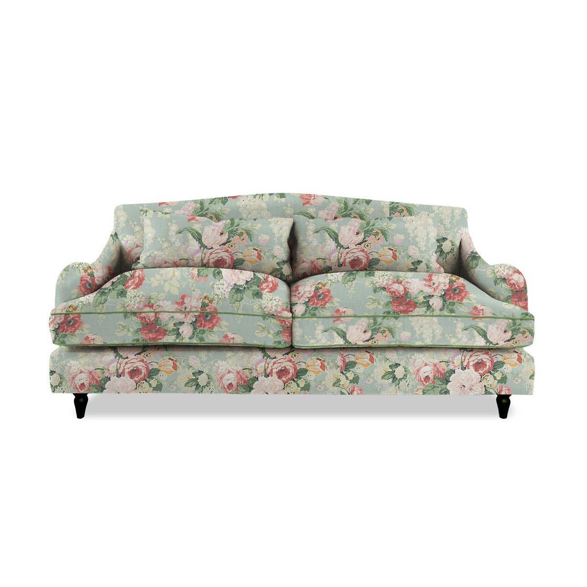 Felix 3 seater sofa in English Garden Grey Skies with Velvet Trim - Hand Made in USA