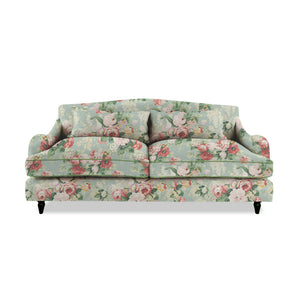 Felix 3 seater sofa in English Garden Grey Skies with Velvet Trim - Hand Made in USA