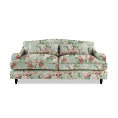 Felix 3 seater sofa in English Garden Grey Skies with Velvet Trim - Hand Made in USA