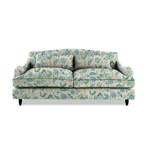 Felix 3 seater sofa in Kitty Blue Green with Velvet Trim - Hand Made in USA