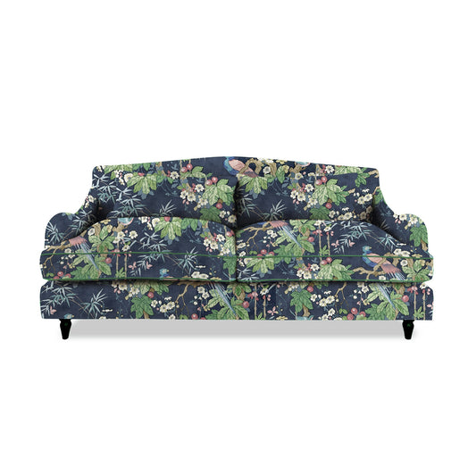 Felix 3 seater sofa in Belleville Navy with Velvet Trim - Hand Made in USA
