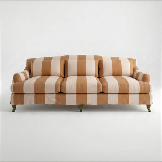 Felix Loose Cover 4 Seater Sofa in Caramel Stripe - Hand Made in USA - front