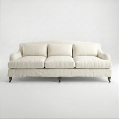 Felix Loose Cover 4 Seater Sofa in Cotton Linen Cool Coconut - Hand Made in USA - front