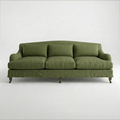 Felix Loose Cover 4 Seater Sofa in Cotton Linen Evergreen - Hand Made in USA - front