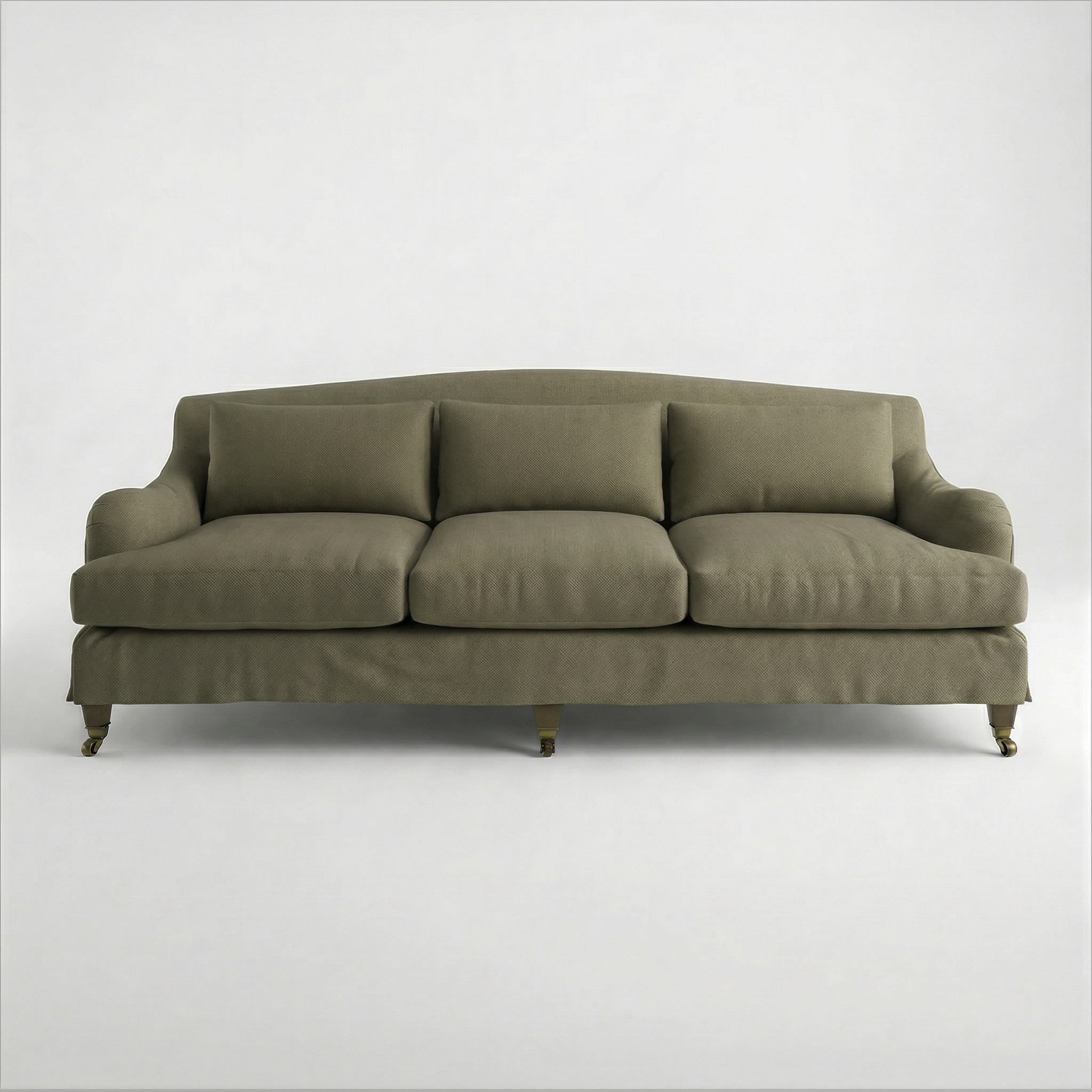 Felix Loose Cover 4 Seater Sofa in Cotton Linen Potting Moss - Hand Made in USA - front