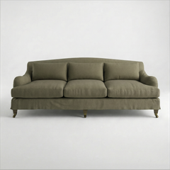 Felix Loose Cover 4 Seater Sofa in Cotton Linen Potting Moss - Hand Made in USA - front