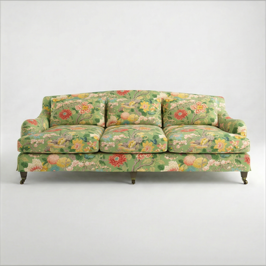 Felix Loose Cover 4 Seater Sofa in Little Magnolia Emerald - Hand Made in USA - front