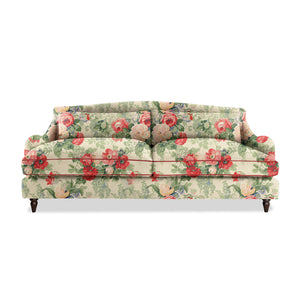 Felix 4 seater sofa in Natural Linen English Garden Classic Rose with Velvet Trim - Hand Made in USA
