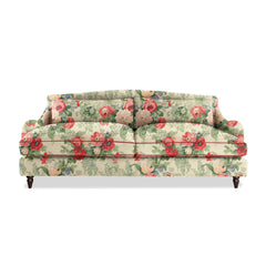 Felix 4 seater sofa in Natural Linen English Garden Classic Rose with Velvet Trim - Hand Made in USA