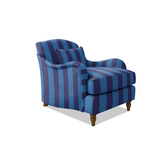 Isobel Armchair with Fixed Back in Coastal Blue Stripes - Hand Made in USA