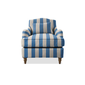 Felix Armchair with Fixed Back in Cornish Blue Stripes - Hand Made in USA