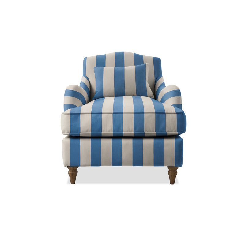 Felix Armchair with Fixed Back in Cornish Blue Stripes - Hand Made in USA