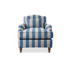 Isobel Armchair with Fixed Back in Cornish Blue Stripes - Hand Made in USA