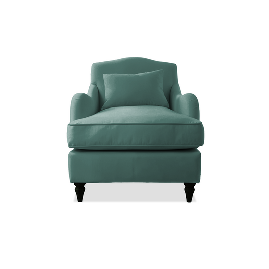 Felix Armchair with Fixed Back in Cerulean Linen - Hand Made in USA
