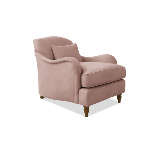 Isobel Armchair with Fixed Back in Dusky Pink Linen - Hand Made in USA