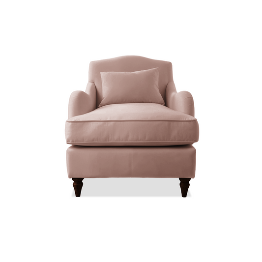 Felix Armchair with Fixed Back in Dusky Pink Linen - Hand Made in USA