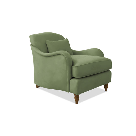 Isobel Armchair with Fixed Back in Moss Linen - Hand Made in USA