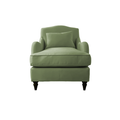 Isobel Armchair with Fixed Back in Moss Linen - Hand Made in USA