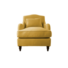 Isobel Armchair with Fixed Back in Ochre Linen - Hand Made in USA