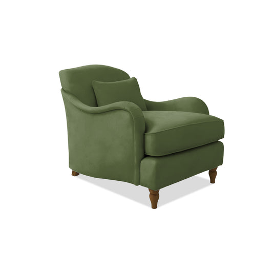 Isobel Armchair with Fixed Back in Cotton Linen Evergreen - Hand Made in USA