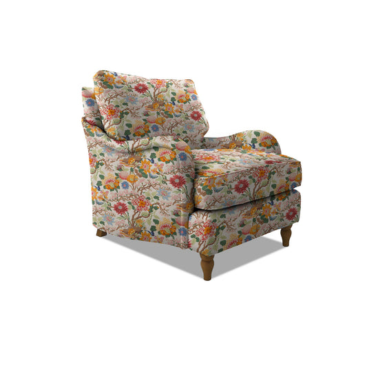 Felix Armchair with Loose Back Cushion in Magnolia Cream Blue - Hand Made in USA