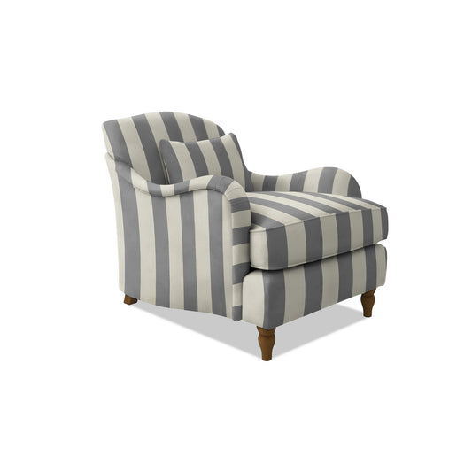 Isobel Armchair with Fixed Back in Garden Grey Stripes - Hand Made in USA