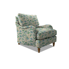 Felix Armchair with Loose Back Cushion in Natural Linen Kitty Blue Green - Hand Made in USA