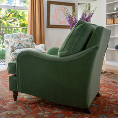 Felix Armchair with Loose Back Cushion in Sea Green Velvet - Hand Made in USA