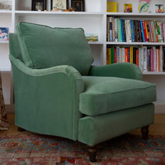 Felix Armchair with Loose Back Cushion in Sea Green Velvet - Hand Made in USA