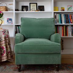 Felix Armchair with Loose Back Cushion in Sea Green Velvet - Hand Made in USA