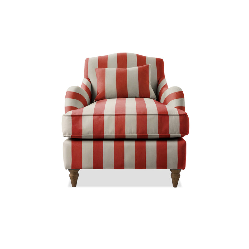 Felix Armchair with Fixed Back in Petunia Stripes - Hand Made in USA