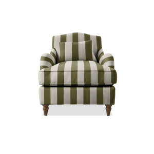 Felix Armchair with Fixed Back in Spring Green Stripes - Hand Made in USA