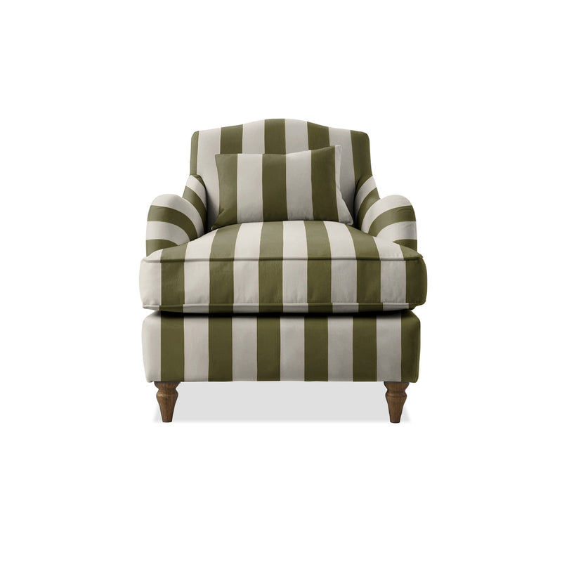 Felix Armchair with Fixed Back in Spring Green Stripes - Hand Made in USA