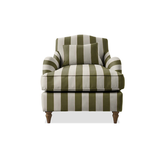 Isobel Armchair with Fixed Back in Spring Green Stripes - Hand Made in USA