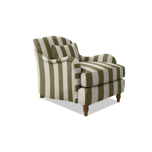 Isobel Armchair with Fixed Back in Spring Green Stripes - Hand Made in USA