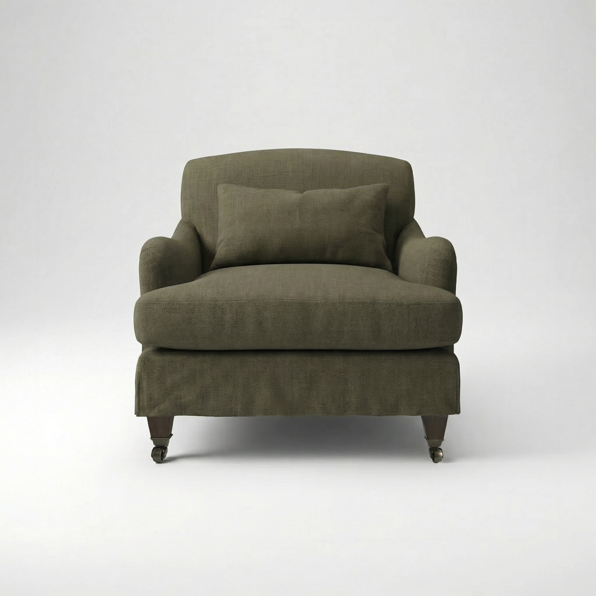 Felix Armchair with Loose Cover in Cotton Linen Potting Moss - Front view